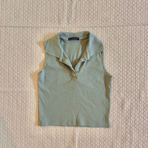 Brandy Melville Green Sleeveless Polo Shirt